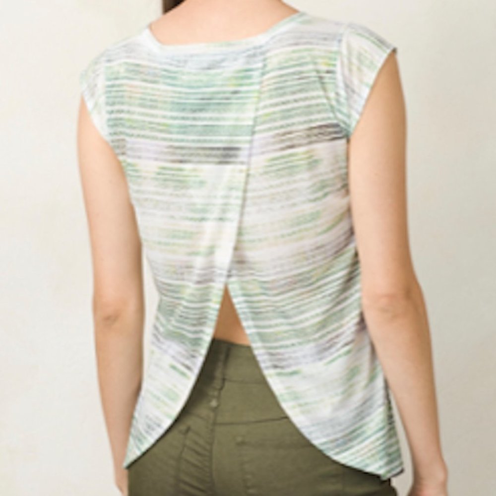 prAna Myrtle Open Overlap Back Top Size M - Green Mirage